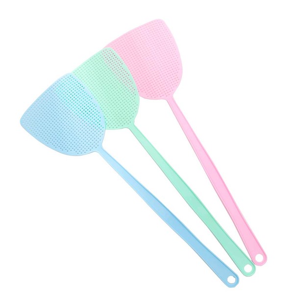3 Pieces Fly Swatters Plastic Fly Swatters Long Handle Fly Swatters Manual Heavy Duty Plastic Flyswatter Fly Swatter Heavy Duty for Home Kitchen(Pink, Green, Blue)