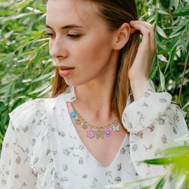 Madison Tyler Charm Necklace for Women | Butterfly Pendant Necklace | Cute Gold Charms for Necklaces | Purple Flower Necklace Trendy | Spring Necklace Jewelry for Women Gift