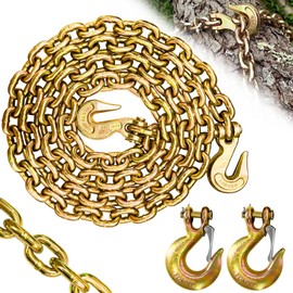 SENKEYFE 3/8" Transport Binder Chain-G80 Tow Chain with G70 Safety and Grab Hooks|7100 lbs Working Load|10 Foot Trailer Safety Log Chain with Heavy Duty|Truck Tie Down Equipment（2 Types of Hooks）