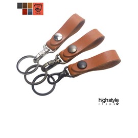Highstyle Tochigi Leather Key Holder, Made in Japan, Mini Nascan & Independent Ring, Belt Loop Key Chain, black/dark brown