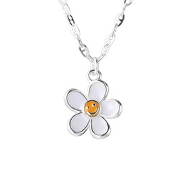 Niaspi Enamel Daisy Pendant Necklace for Women 925 Sterling Silver White Cherry Sunflower Pretty Summer Necklace Funny Lucky Spring Vocation Adjsutable Collar Necklace Jewelry