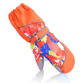 7-Mi Kids Winter Mittens, Warm Gloves for Boys and Girls Thermal Waterproof Outdoor Snow Ski Adjustable Cuffs 3-5 Years (Orange) Old