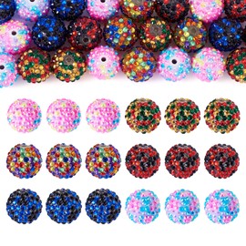 Sparkeads - 24 cuentas de resina de diamantes de imitación de 20 mm para hacer joyas, cuentas redondas brillantes, bolas gruesas, espaciadoras sueltas de cristal, cuentas redondas de béisbol para