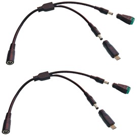 DC Power Splitter Set, 2.1 x 5.5mm Female to Dual Male Adapter, USB-C Power Connector, Screw Terminal Block for Power Distribution, 2 Sets