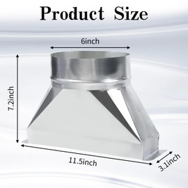 6''Diameter Galvanized Transition, 3-1/4" x 10" x 6'' Rectangular to Round Duct, For Range Hood Vent Kit Round Transition,For Connecting HVAC Duct Pipe Fittings