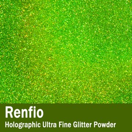 Renfio Holographic Ultra Fine Glitter Powder Metallic Resin Glitter 2.11 Oz (60g) PET Flakes Crafts Sequins 1/128" 0.008" 0.2mm Epoxy Chips Flakes for Tumblers Slime - Laser Light Green
