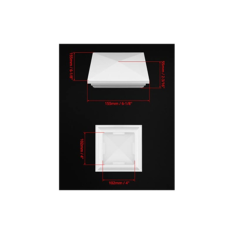 QWORK Vinyl Fence Post Cap, 4 Pack 4" x 4"