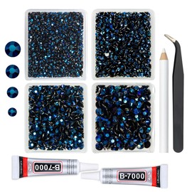 qiipii Ink Blue Resin Rhinestones w B7000 Jewelry Glue for Bedazzling Crafting 3mm 4mm 5mm 6mm Montana Flatback Jelly Stones Navy Blue Diamonds Gems for Nails Face Eyes Makeup Tumblers Crafts Decor