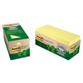 Post-it 654R24CPCY Post-it Notes, Recycled, 3-Inch x3-Inch, 75 Sht/PD, 24PD/PK, Canary YW