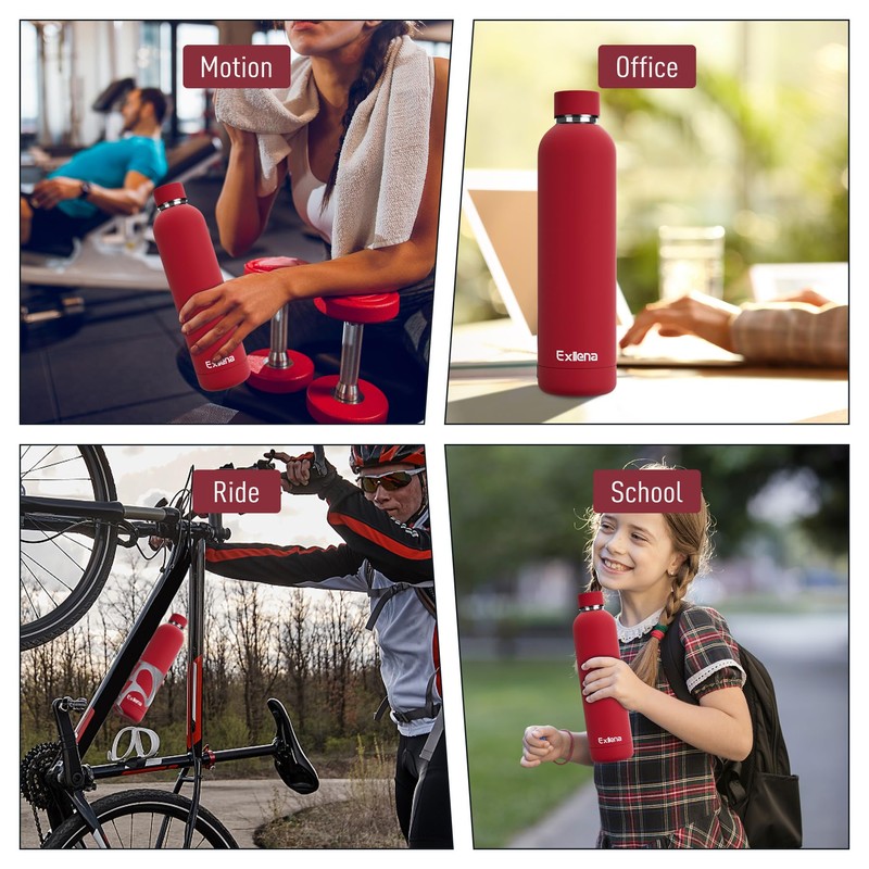 Exllena Insulated Water Bottles 1l with Clip, Double Wall Vacuum