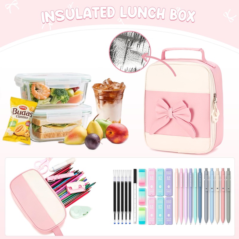 Tecoloy Backpack for Girls, 3PCS Girls Backpack with Lunch Box