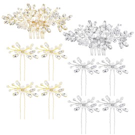 Toyosport 10 Pcs Bridal Hair Combs, 5 Pcs Golden 5 Pcs Silver Hair Combs for Wedding, Pearl and Crystal Hair Pins Set for Brides, Elegant Hair Accessories for Wedding