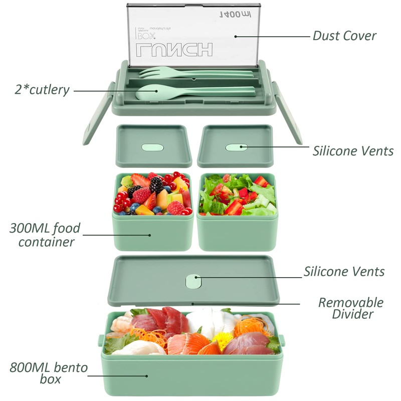 CHZZMS 2 Pack Bento Box Adult Lunch Box,49OZ Leakproof Eco-Friendly