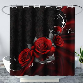 AILONEN Red Rose Shower Curtain Set,Romantic Rose Flower Bathroom Curtain Set for Girls Women,Vintage Floral Waterproof Shower Curtains with Hooks for Bathroom Decor,60" Wx72 H