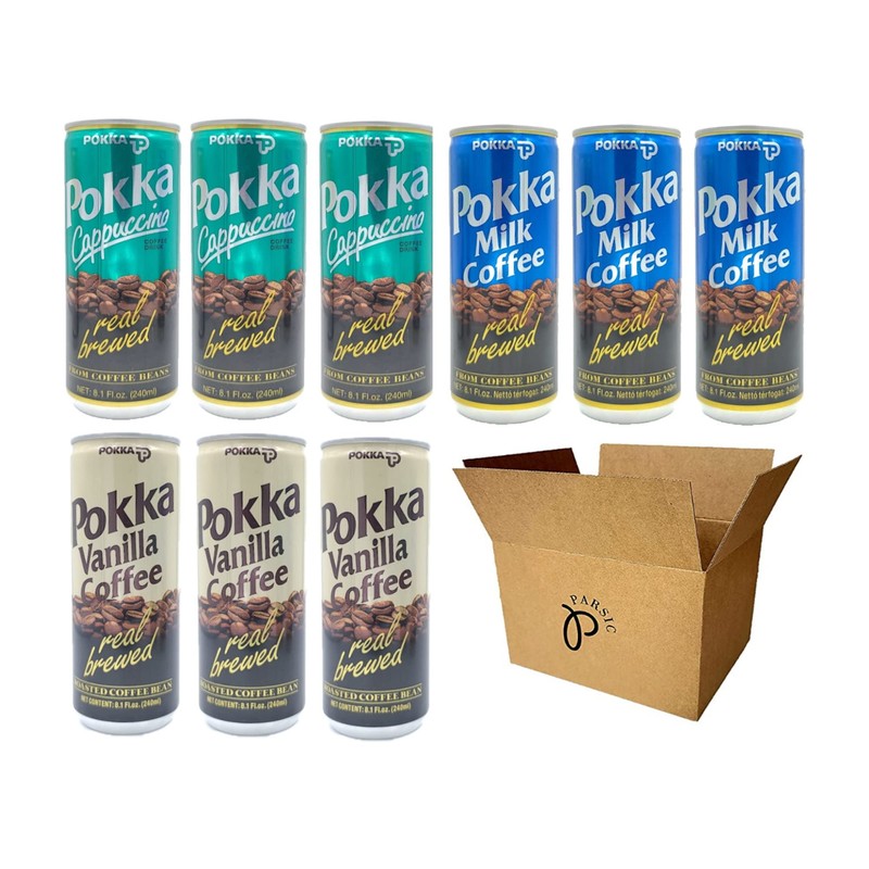 POKKA Coffee 9-Pack Set - Milk Coffee, Vanilla Coffee, Cappuccino,