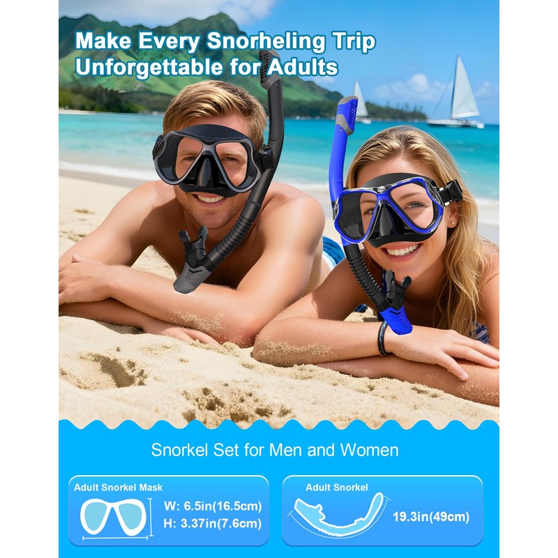 Greatever Dry Snorkel Set,Panoramic Wide View,Anti-Fog Scuba Diving Mask,Professional Snorkeling