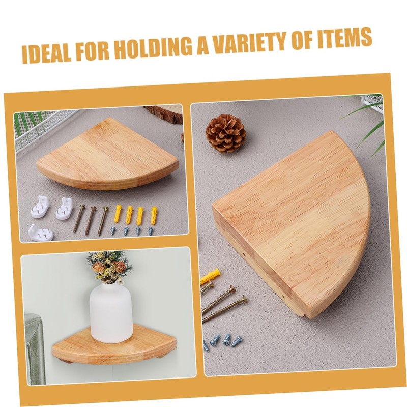 ADOCARN 2pcs Fan-Shaped Corner Shelf 6-Inch Rubberwood Wall Mounted Floating