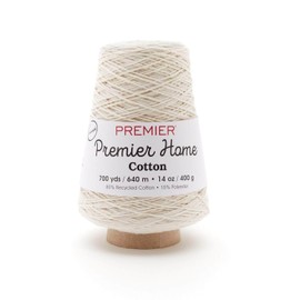 Premier Yarns Home Cotton Cone Yarn, Ideal Knitting and Crochet Supplies, Made of Recycled Cotton and Polyester, Cream, 700 yards