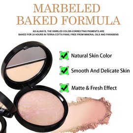 Colour Correcting Powder Foundation, Baked Brighten Foundation 24H Long-lasting Powder, Shimmer Brick Pressed Bronzer, Natural Lightweight Semi-Matte Finish