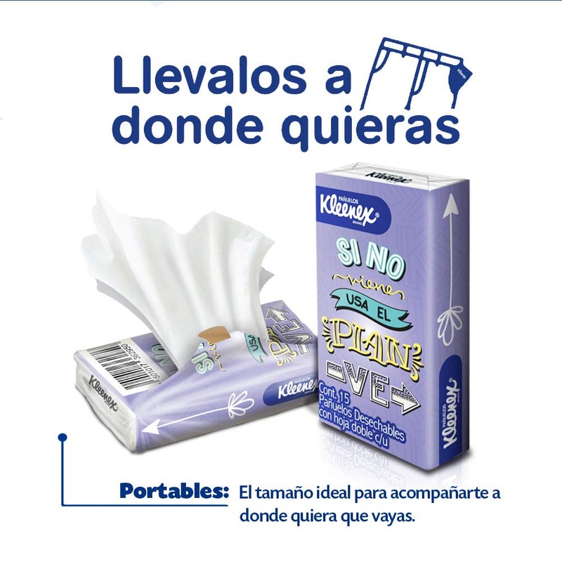 Kleenex Pañuelos Faciales Sellapack, Paquete de 8 bolsas con 15