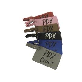 Portland Crew Base, Leather Bag Tag Set of Two, PDX Crew Base, (Black)