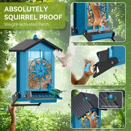Squirrel Proof Bird Feeders for Outdoors, 5LBS Large Capacity Metal Wild Bird Feeder with Bilateral Weight-Activated Perches, Anti Squirrel Bird Feeders for Outside Finch, Cardinal, Blue Jay (Blue)