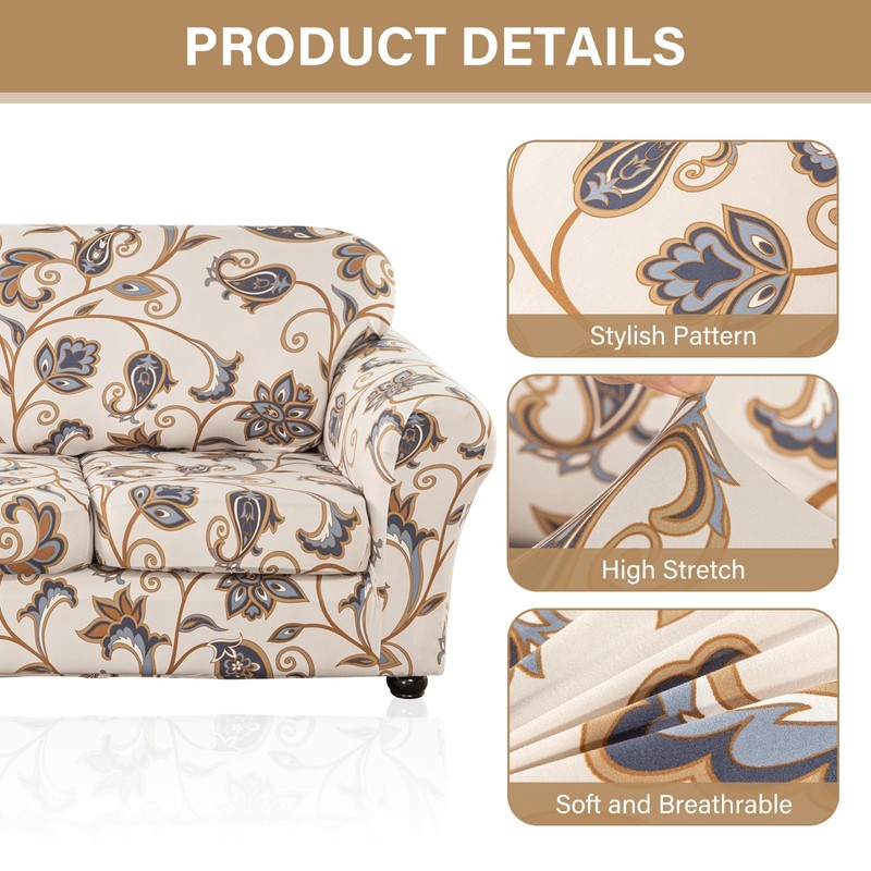 Lamberia Printed Sofa Cover for 3 Cushion Couch High Stretch