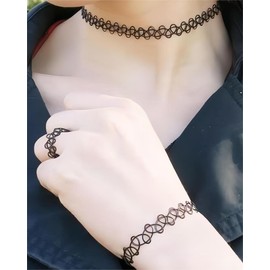 ALRNBY Black Choker Necklace for Women Dainty Black Jewelry Set Ring,Bracelet&Necklace Tattoo Stretch Jewelry Gifts