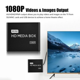 1080p HD Media Player,Mini VGA Media Player Stereo Surrounding Sound AV/HDMI/YPbPr Output with Remote Control Supports SD Cards and USB Devices(Black)