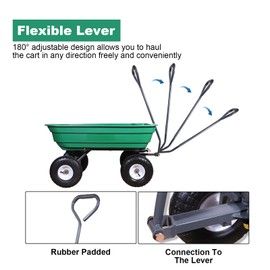 AAIN 600LB Garden Cart, Heavy Duty Green Yard & Lawn Cart with 10” Pneumatic Tires and 180° Rotating Handle, Ideal for Easy Transport of Tools, Soil, and Outdoor Supplies”