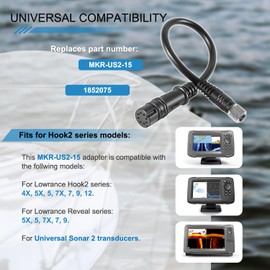 Zymurgoes 1852075 MKR-US2-15 Adapter Cable for Lowrance Hook2 Universal Sonar 2, for Hook Reveal (8-pin)