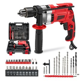 LiunxDromic Hammer Drill 1/2-Inch 910W Power Drill 0-3000RPM with 38 Accessories Electric hammer with 360° Rotary Handle Variable Speed corded hammer drill Carring Case