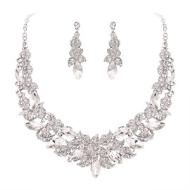 EVER FAITH Austrian Crystal Statement Jewellery Sets, Rhinestone Costume Prom Marquise Flower Leaf Necklace and Earrings Set for Women, Crystal