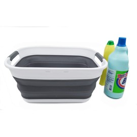 SAMMART 17.5L (4.6 Gallon) Small Collapsible/Foldable/Pop Up/Portable Washing Tub, Water Capacity 13.5L/3.5 Gallon (1, White/Grey)