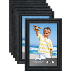 Icona Bay 6x4 inch Picture Frames (Black, 6 Pack) Beautifully Detailed Moulding, Contemporary Picture Frame Set, Wall Mount or Table Top, Inspirations Collection