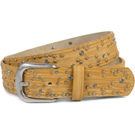 styleBREAKER 03010096 Women's Belt with Star Rivets and Rhinestones, Surface in Brushstroke Look, Vintage Rivet Belt, Can Be Shortened, mustard