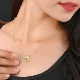 Gempires Birthstone Heart Pendant Necklace August Peridot Pear Gemstone Locket Gold Plated Dainty Jewelry Hypoallergenic Elegant Keepsake Gift for Women Timeless Jewelry Piece