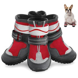 Dog Shoes, Otunrues Dog Shoes for Small Medium Large Dogs, Anti-Slip Dog Boot with Reflective, Waterproof Dog Booties & Paw Protectors for Winter Snowy Hot Pavement Day (Red, XS)