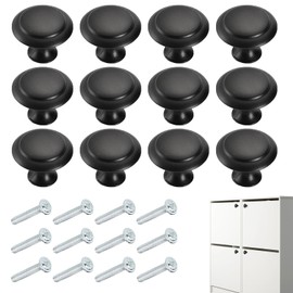 Nersgers Drawer Knobs 12 Pcs Black Door Knobs,30mm Retro Matte Round Black Knobs with 12 Screws,Suitable for Kitchen Cabinets Drawers Wardrobes Shoe Cabinet Doors Single Hole