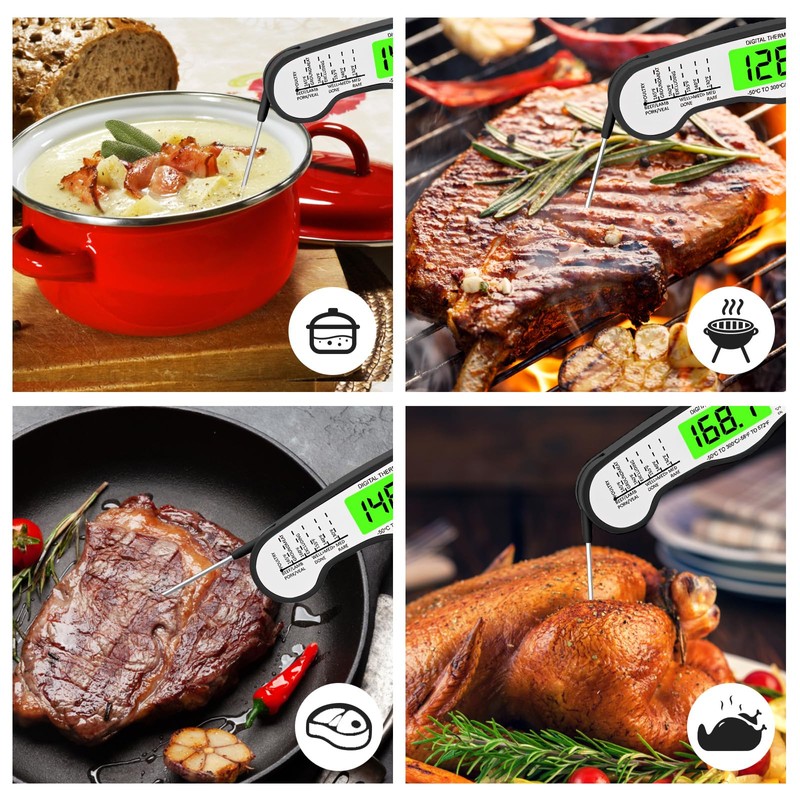 Instant Read Meat Thermometer Digital - Waterproof Food Thermometer with