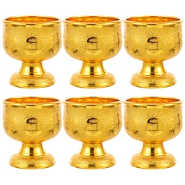Veemoon Chalice Goblet Cups, 6Pcs Mini Golden Goblet, Engraving Embossed Wine Cup Chalice Cup Water Offering Bowl Holy Water Cups Buddha Worship Wine Sacrificial Tea Goblet for Home Temple Altar