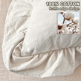 AmHoo Pack of 2 Throw Pillow Covers 100% Cotton Pre Washed Ruffle Decorative Pillowcase Cushion for Couch Sofa Bedroom 20 x 20-Inch Beige