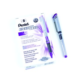 Pentel EnerGel Liquid Gel Rollerball Pen with Cap to Protect Pockets, Everyday Writing, Office Supplies, School Supplies, 0.7mm Medium Point, Violet Ink, BL17-V, Box of 12