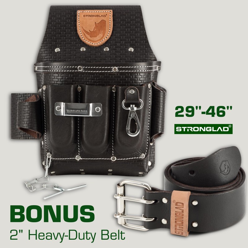 STRONGLAD Heavy-Duty Electricians Tool Belt – 13-Pocket Top-Grain Leather Pouch,