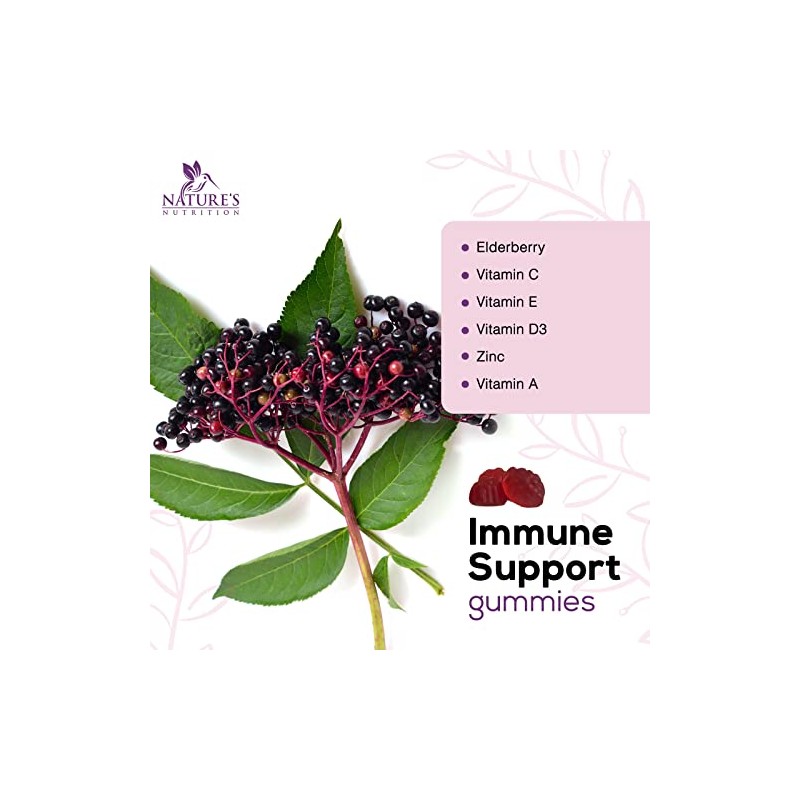 Immune Support Gummies with Sambucus Black Elderberry Extract, Zinc &