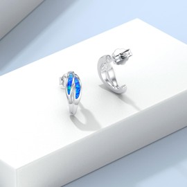 YueYuan Opal Earrings 925 Sterling Silver Simple Elegant Style Earrings Opal Half Hoop Earrings Blue for Women