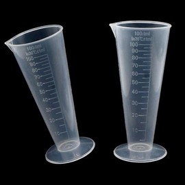 RUIAN Conical Measure Cup 100ml Capacity Cone Shape Translucent Plastic Labs Beaker with Pouring Spout 5ml Raised Graduations Round Base,2Pcs
