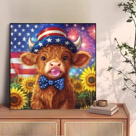 Reivworl - Kits de arte de diamantes de vaca para adultos, kits de pintura de diamantes de bandera, kit de arte de gemas para regalos y decoración interior del hogar, 14 x 14 pulgadas
