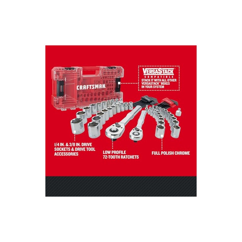 CRAFTSMAN Versastack Mechanics Tool Set, 1/4 and 3/8 Inch Drive,