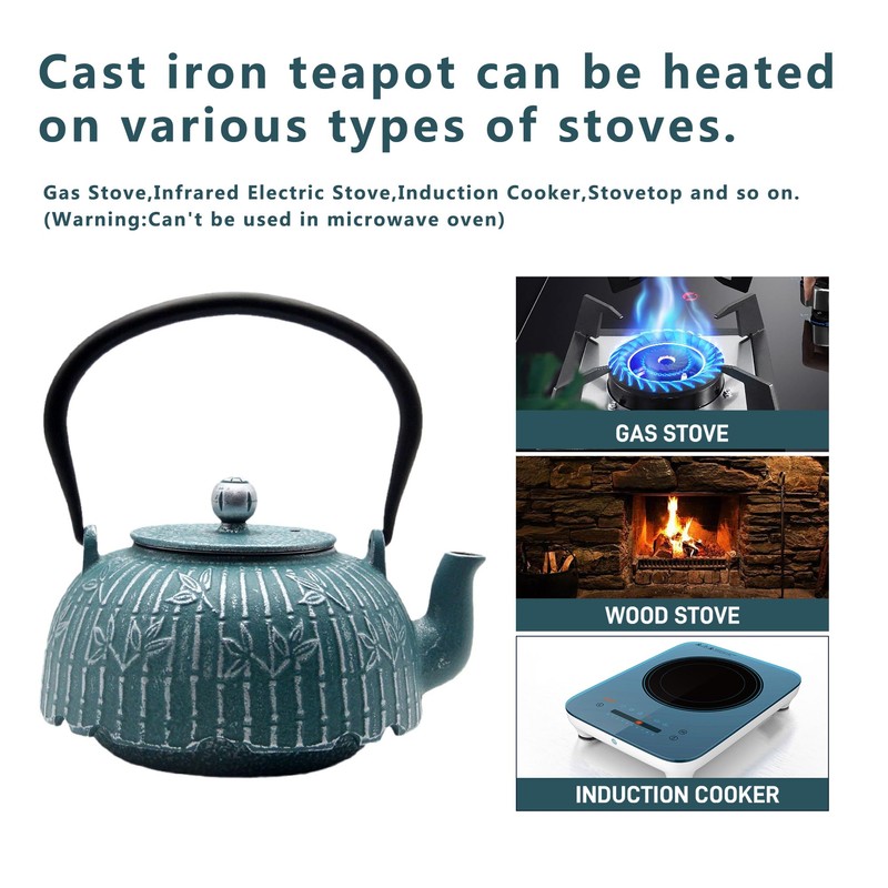 40.6oz Cast Iron Tea Kettle for Stove, Teapot with Infuser